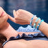 Hellblauer Achat | 925er Sterlingsilber | Glühwürmchen-Glaspilz-Edelsteinarmband